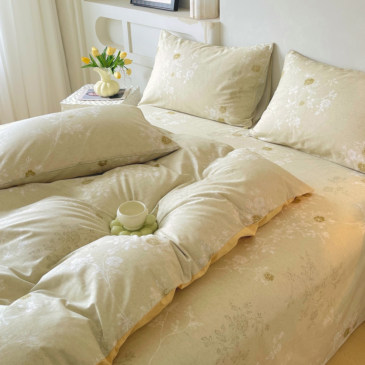 91家纺网 家纺一手货源 找家纺 金鑫汇家纺 2026新款全棉印花小清新单品被套系列-可露丽 浅绿可露丽