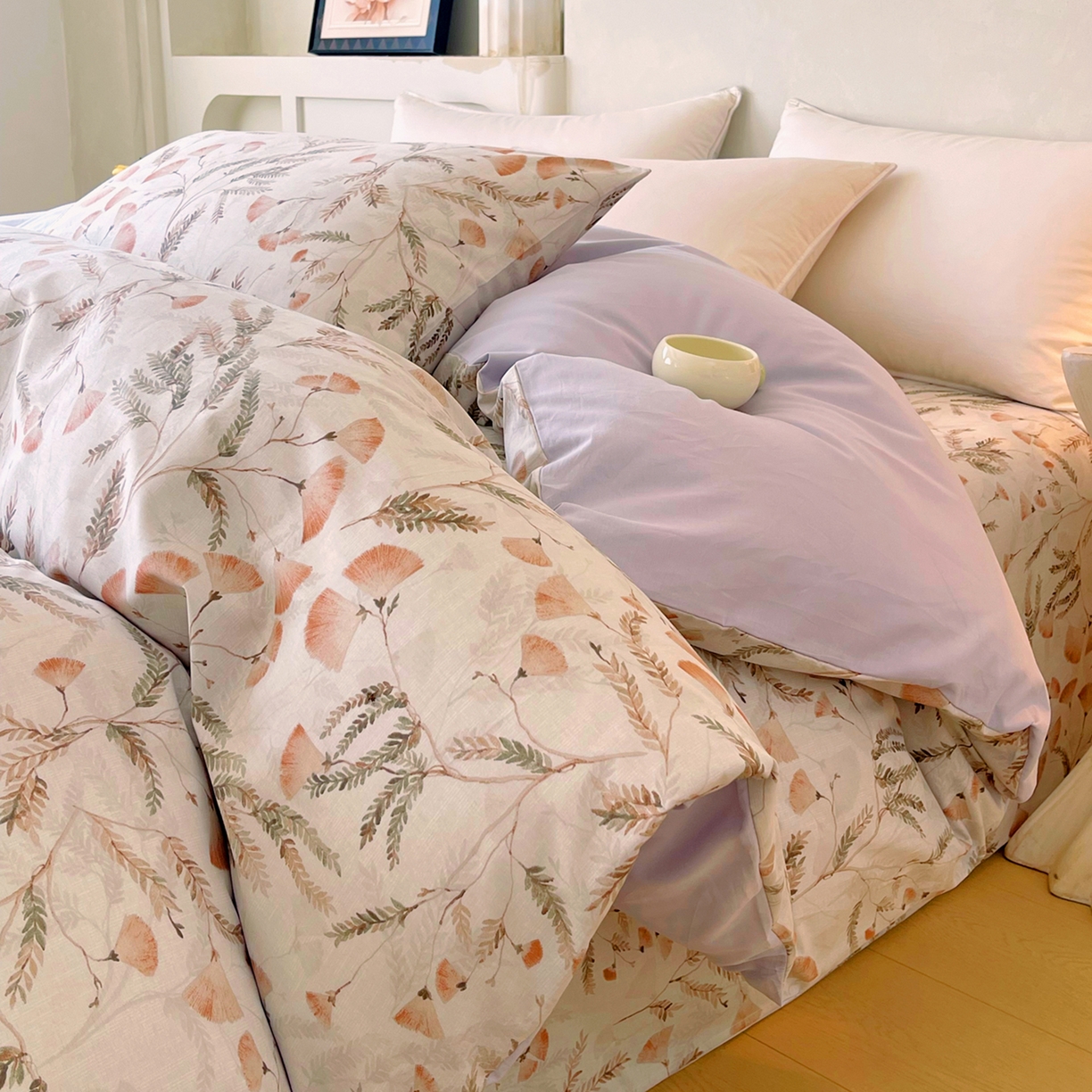 91家纺网 家纺一手货源 找家纺 金鑫汇家纺 2026新款全棉印花小清新单品被套系列-可露丽 月下花影-桔