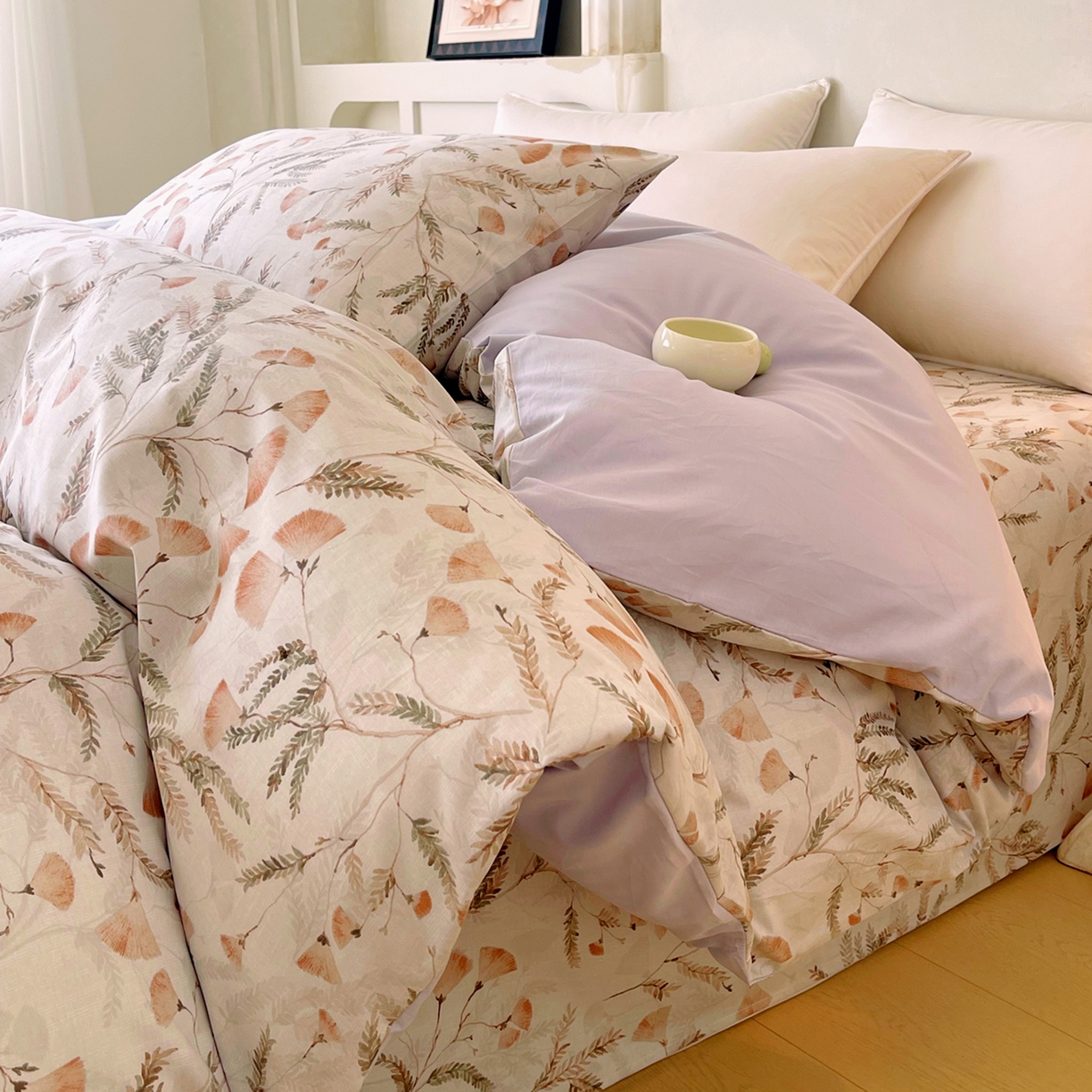 91家纺网 家纺一手货源 找家纺 金鑫汇家纺 2026新款全棉印花小清新单品被套系列-可露丽 月下花影-桔