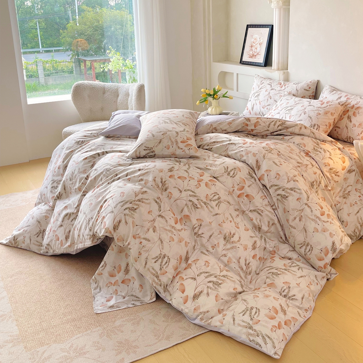 91家纺网 家纺一手货源 找家纺 金鑫汇家纺 2026新款全棉印花小清新单品被套系列-可露丽 月下花影-桔