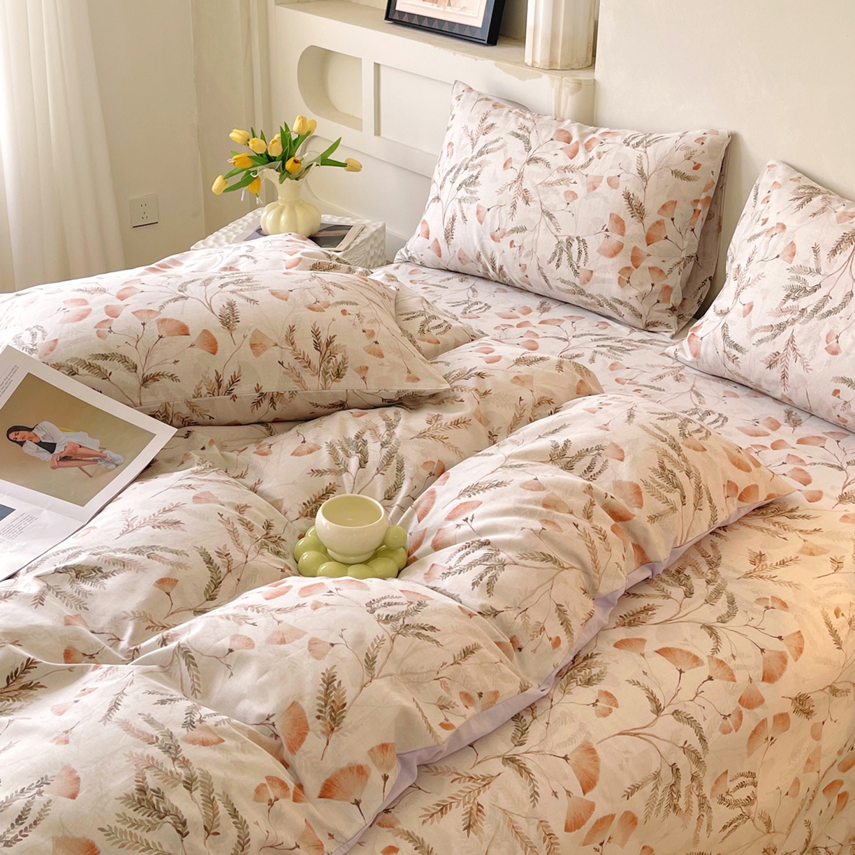 91家纺网 家纺一手货源 找家纺 金鑫汇家纺 2026新款全棉印花小清新单品被套系列-可露丽 月下花影-桔