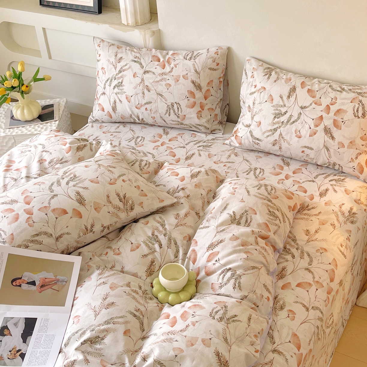 91家纺网 家纺一手货源 找家纺 金鑫汇家纺 2026新款全棉印花小清新单品被套系列-可露丽 月下花影-桔