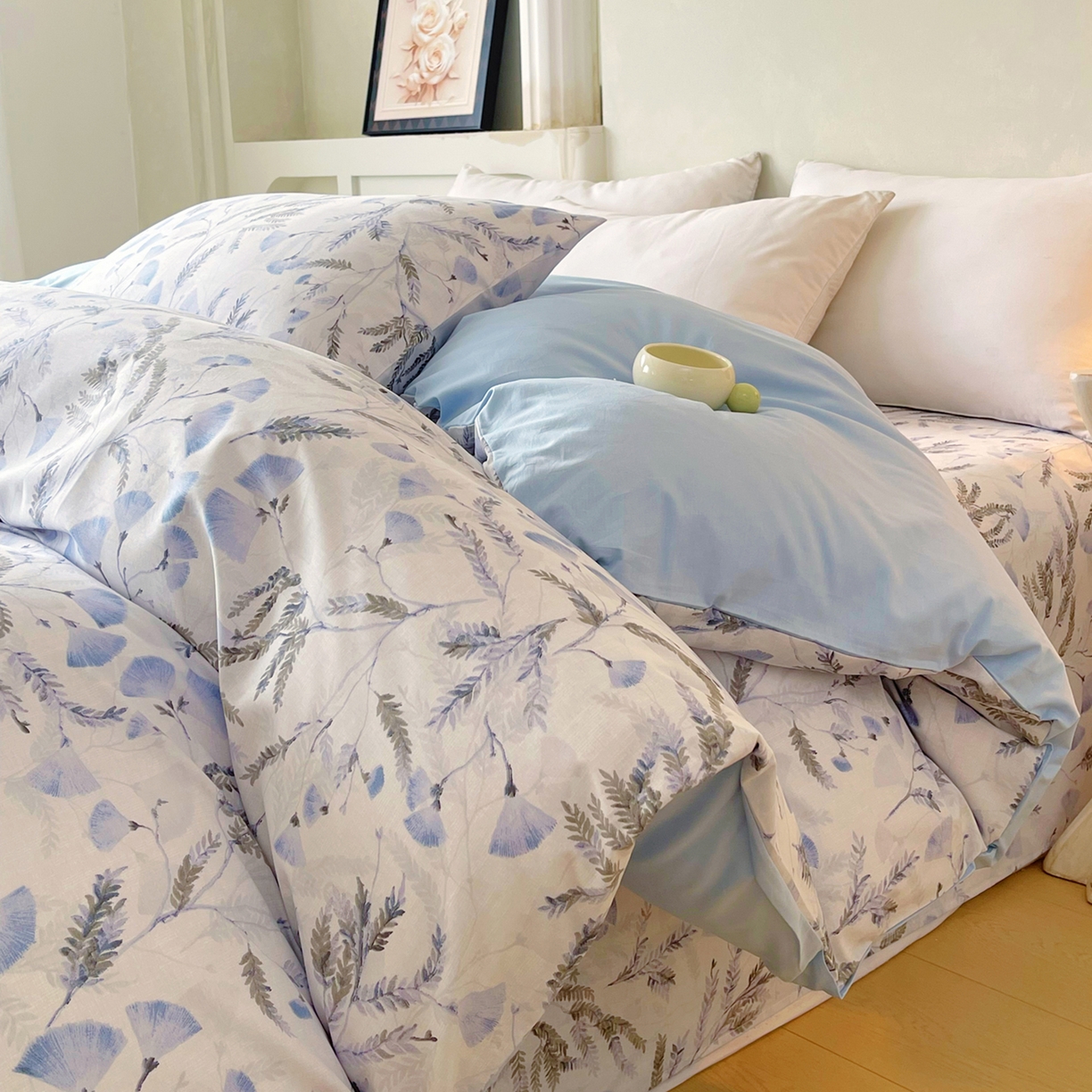 91家纺网 家纺一手货源 找家纺 金鑫汇家纺 2026新款全棉印花小清新单品被套系列-可露丽 月下花影-蓝