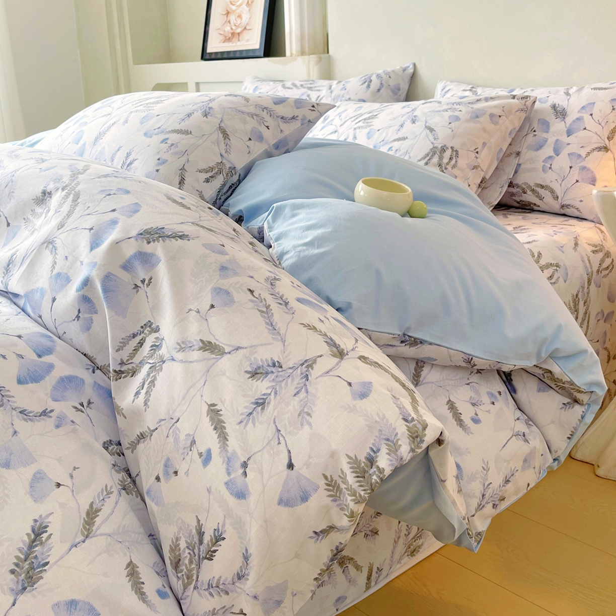 91家纺网 家纺一手货源 找家纺 金鑫汇家纺 2026新款全棉印花小清新单品被套系列-可露丽 月下花影-蓝