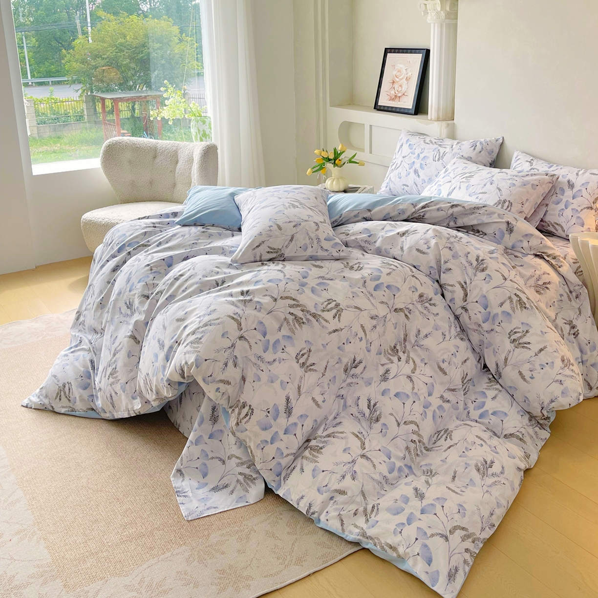 91家纺网 家纺一手货源 找家纺 金鑫汇家纺 2026新款全棉印花小清新单品被套系列-可露丽 月下花影-蓝