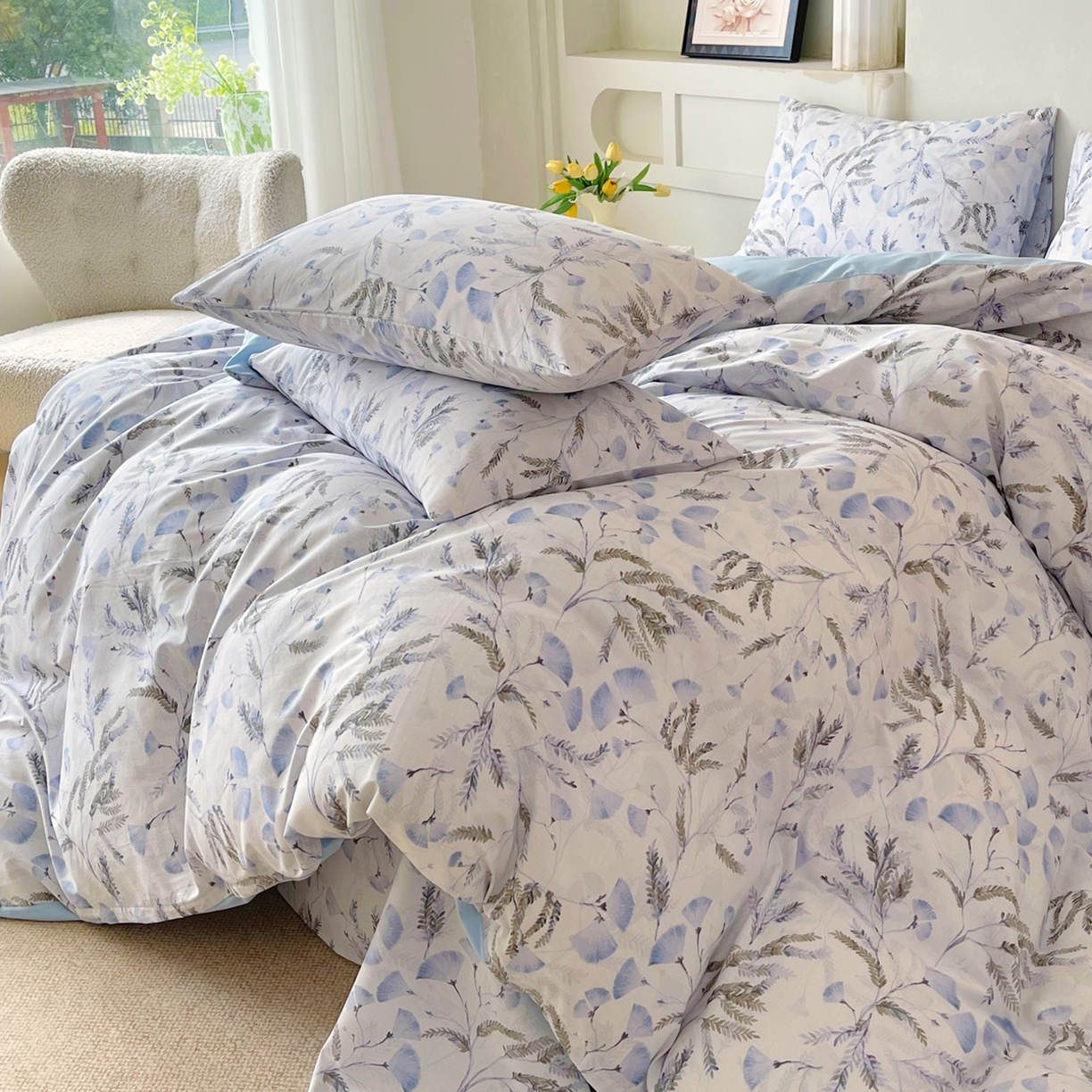 91家纺网 家纺一手货源 找家纺 金鑫汇家纺 2026新款全棉印花小清新单品被套系列-可露丽 月下花影-蓝