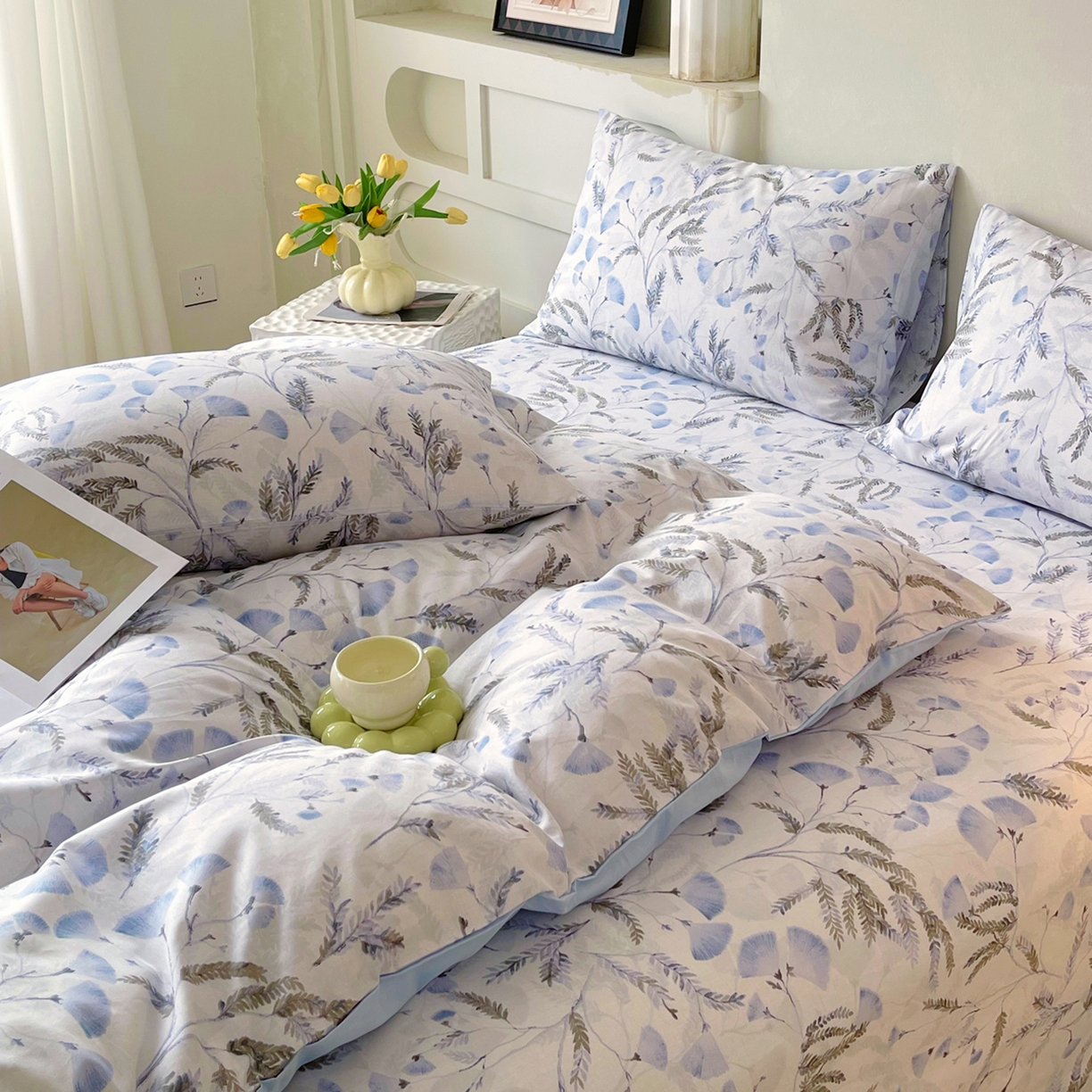 91家纺网 家纺一手货源 找家纺 金鑫汇家纺 2026新款全棉印花小清新单品被套系列-可露丽 月下花影-蓝