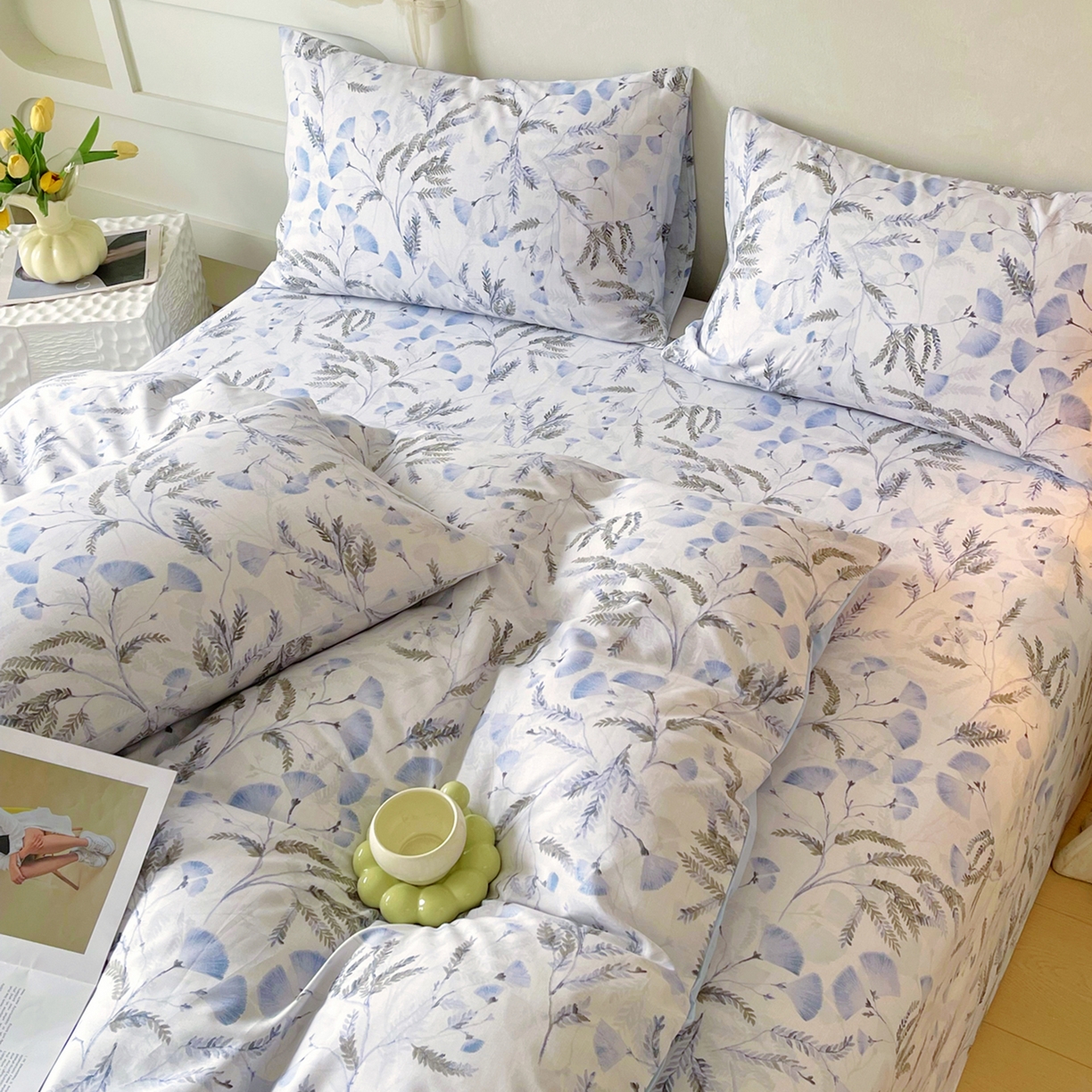 91家纺网 家纺一手货源 找家纺 金鑫汇家纺 2026新款全棉印花小清新单品被套系列-可露丽 月下花影-蓝