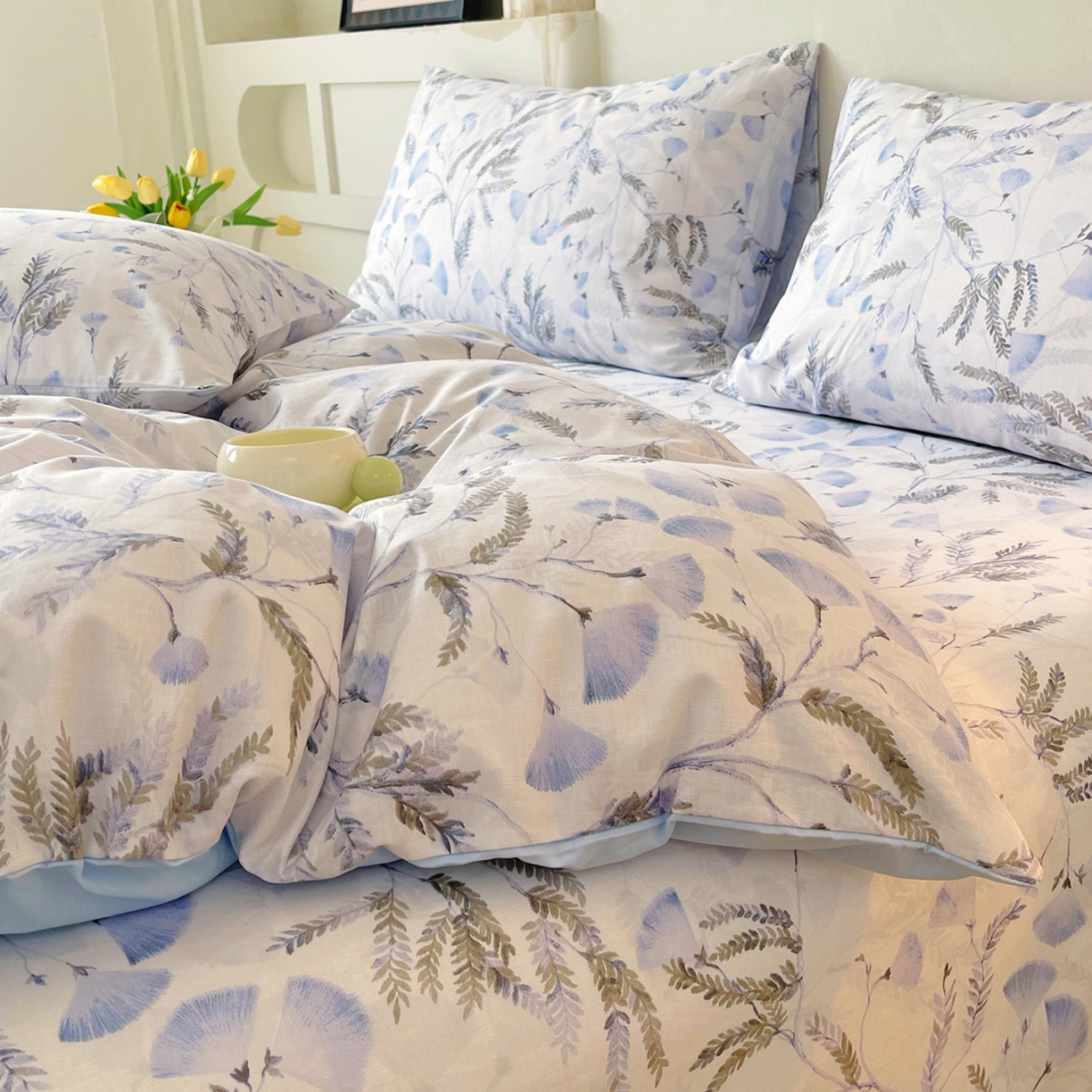 91家纺网 家纺一手货源 找家纺 金鑫汇家纺 2026新款全棉印花小清新单品被套系列-可露丽 月下花影-蓝