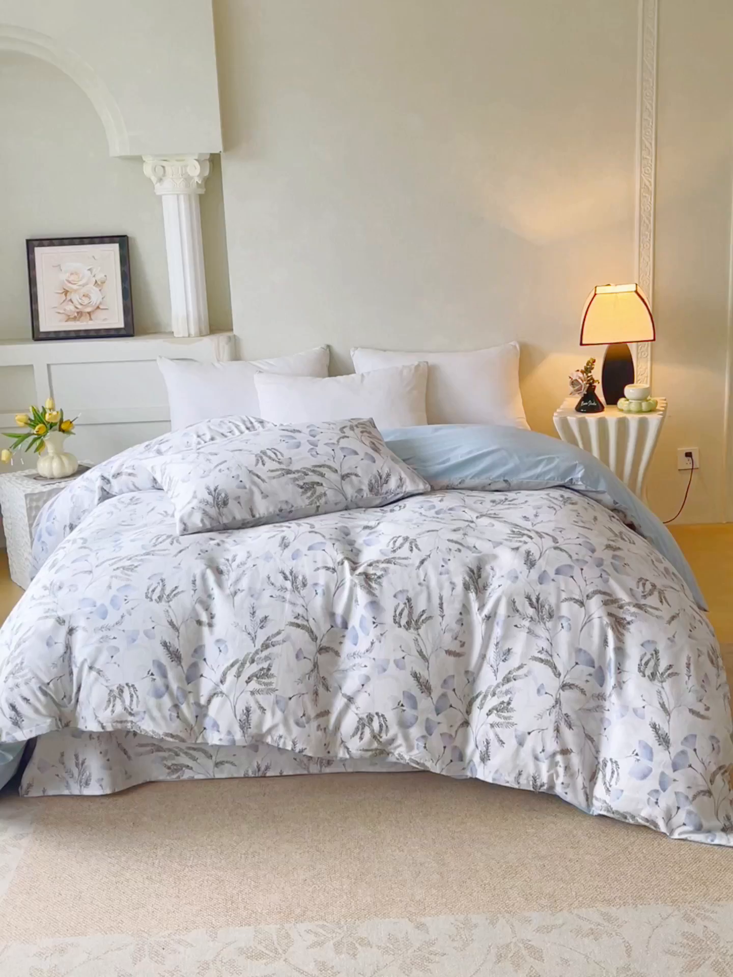 91家纺网 家纺一手货源 找家纺 金鑫汇家纺 2026新款全棉印花小清新单品被套系列-可露丽 月下花影-蓝