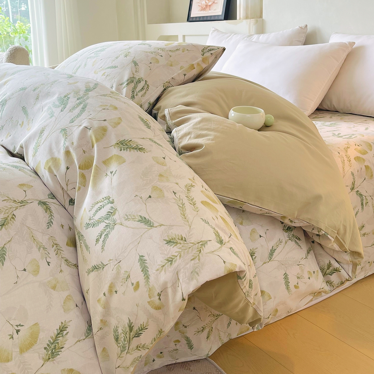 91家纺网 家纺一手货源 找家纺 金鑫汇家纺 2026新款全棉印花小清新单品被套系列-可露丽 月下花影-绿