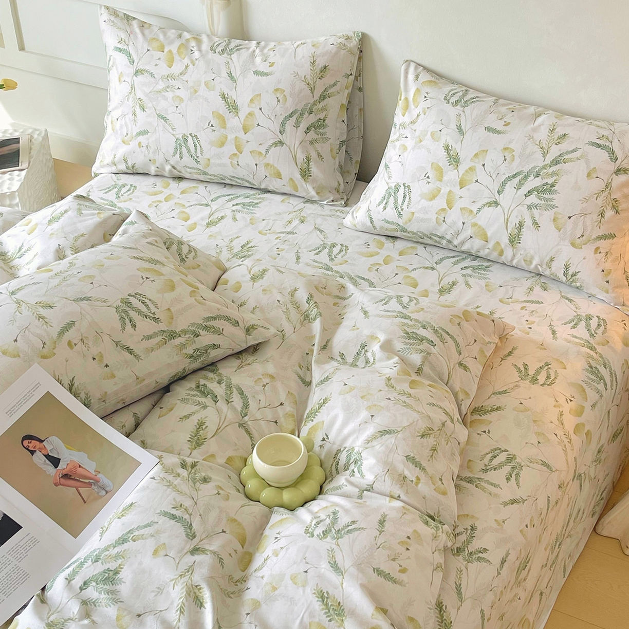 91家纺网 家纺一手货源 找家纺 金鑫汇家纺 2026新款全棉印花小清新单品被套系列-可露丽 月下花影-绿