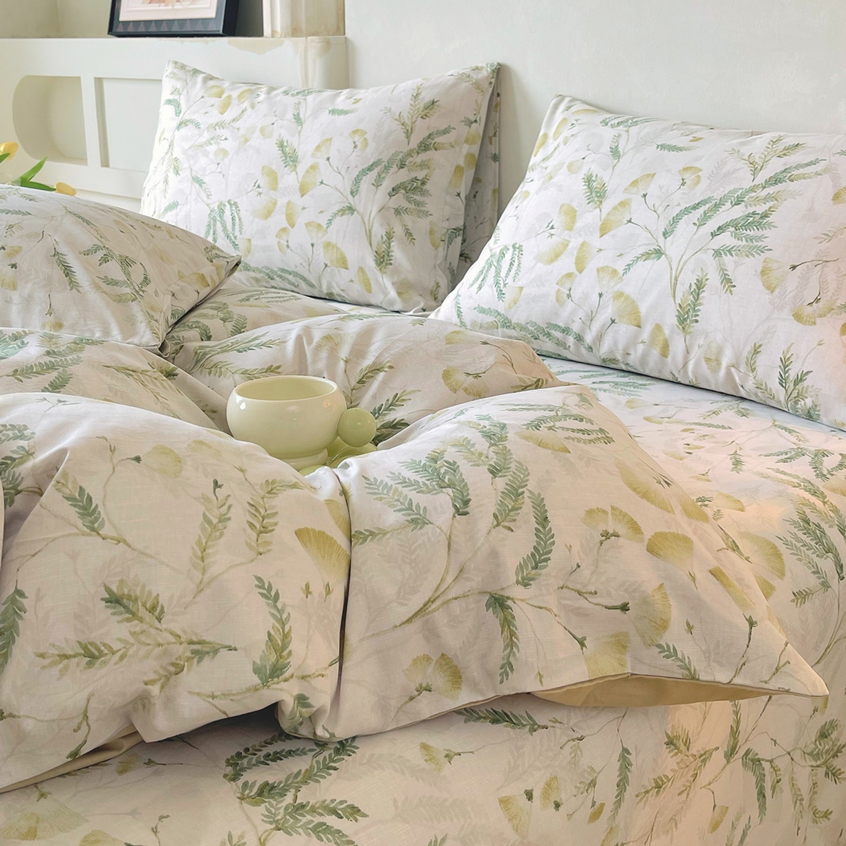 91家纺网 家纺一手货源 找家纺 金鑫汇家纺 2026新款全棉印花小清新单品被套系列-可露丽 月下花影-绿