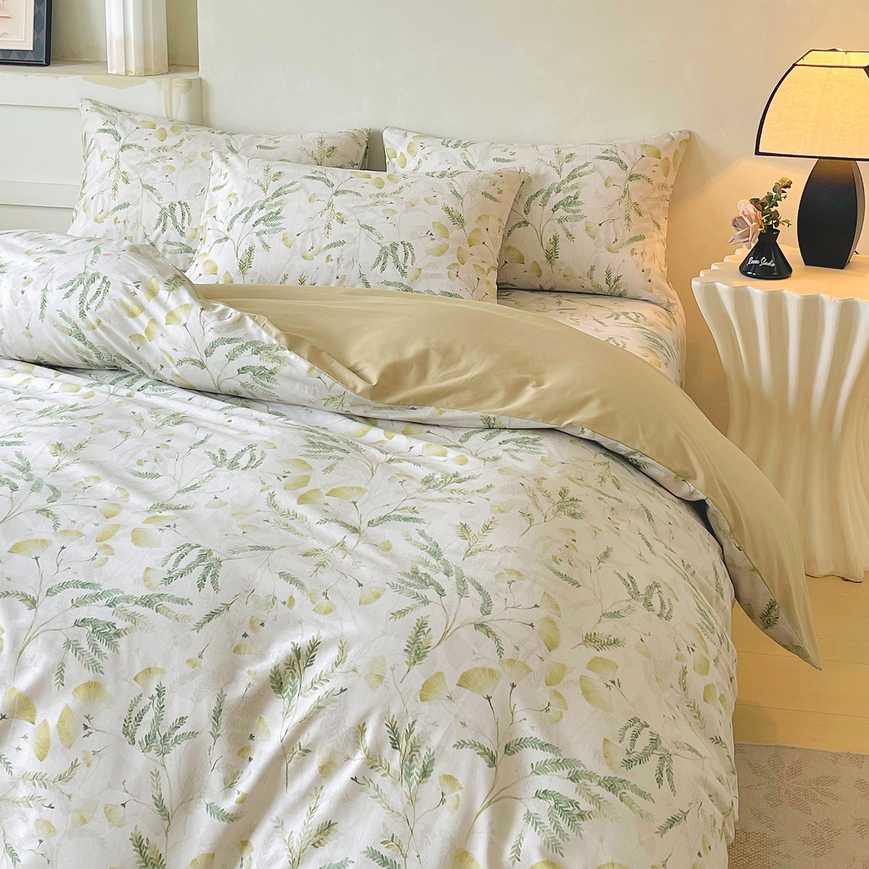 91家纺网 家纺一手货源 找家纺 金鑫汇家纺 2026新款全棉印花小清新单品被套系列-可露丽 月下花影-绿