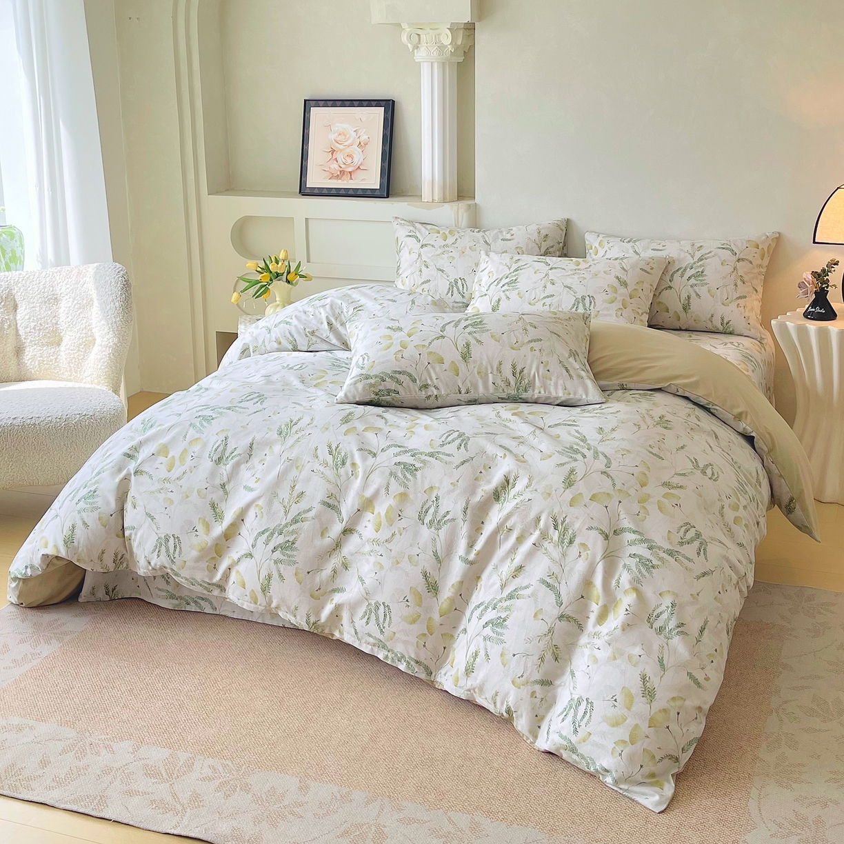 91家纺网 家纺一手货源 找家纺 金鑫汇家纺 2026新款全棉印花小清新单品被套系列-可露丽 月下花影-绿