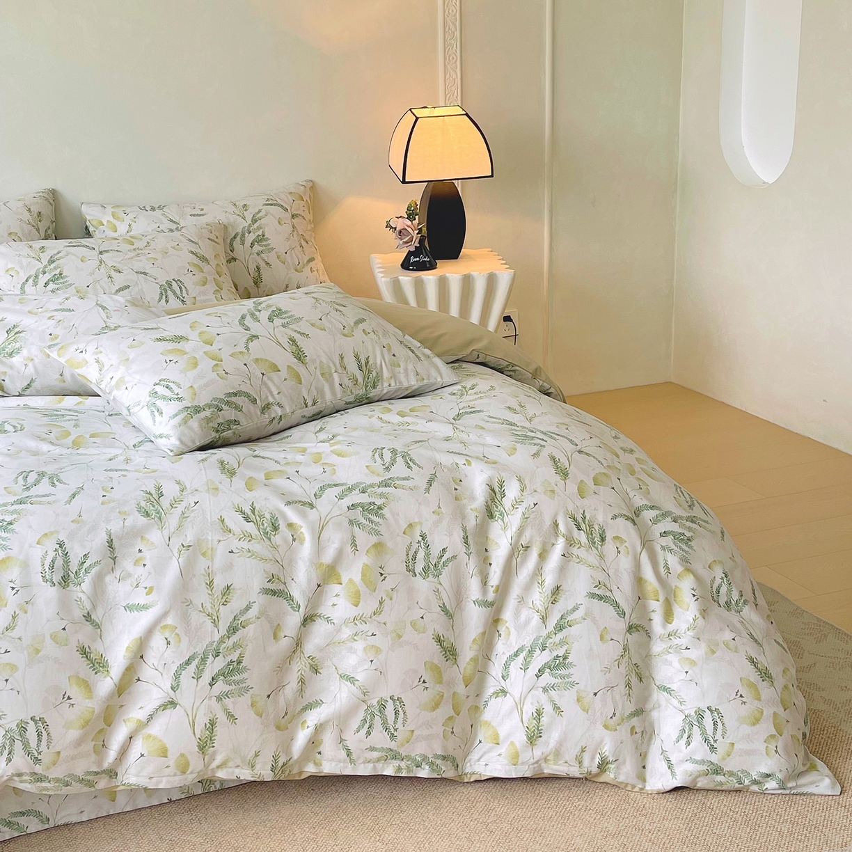 91家纺网 家纺一手货源 找家纺 金鑫汇家纺 2026新款全棉印花小清新单品被套系列-可露丽 月下花影-绿