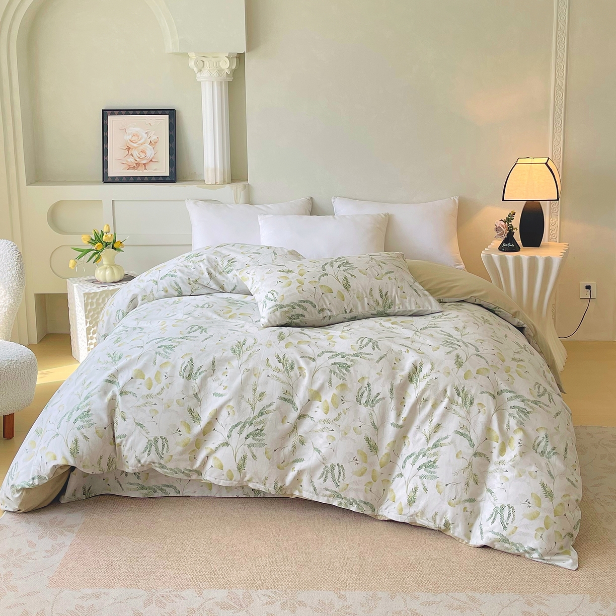 91家纺网 家纺一手货源 找家纺 金鑫汇家纺 2026新款全棉印花小清新单品被套系列-可露丽 月下花影-绿