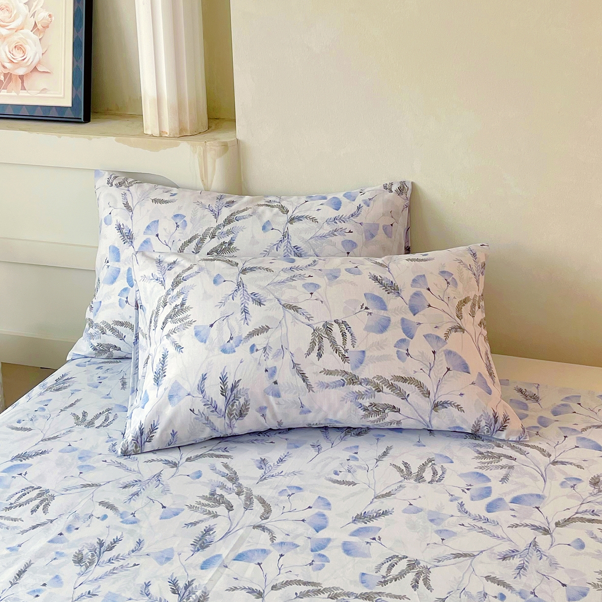 91家纺网 家纺一手货源 找家纺 金鑫汇家纺 2026新款全棉印花小清新单品床单系列-可露丽 月下花影-蓝