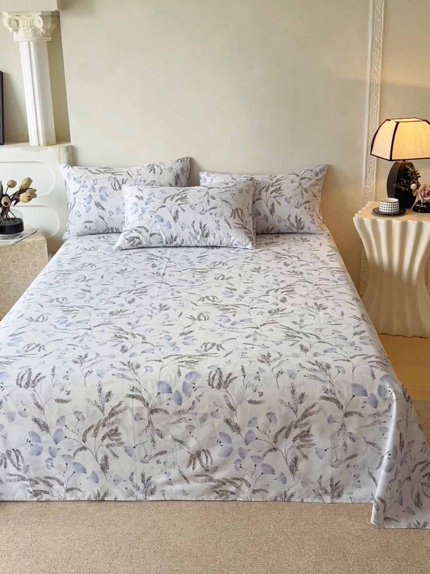 91家纺网 家纺一手货源 找家纺 金鑫汇家纺 2026新款全棉印花小清新单品床单系列-可露丽 月下花影-蓝