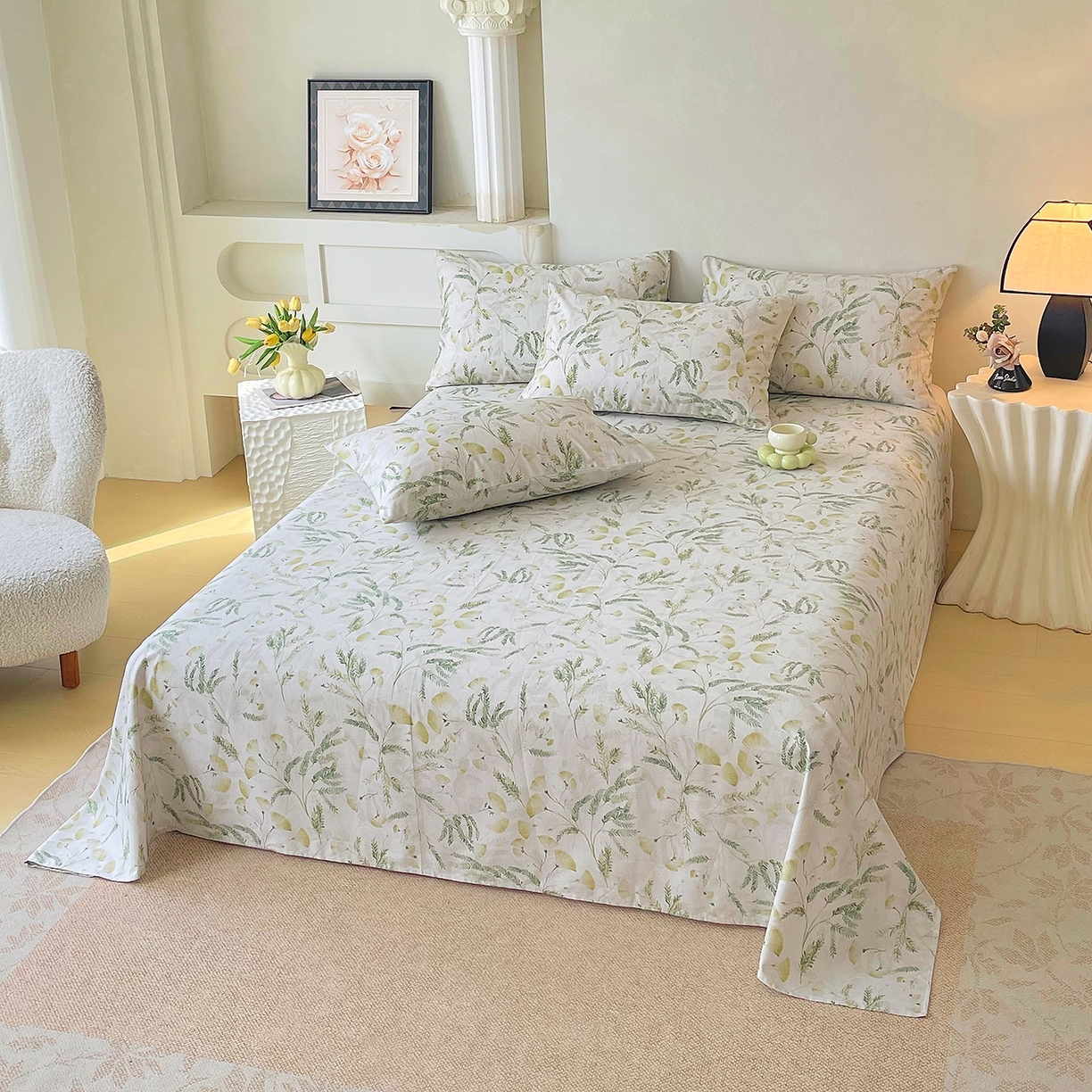 91家纺网 家纺一手货源 找家纺 金鑫汇家纺 2026新款全棉印花小清新单品床单系列-可露丽 月下花影-绿