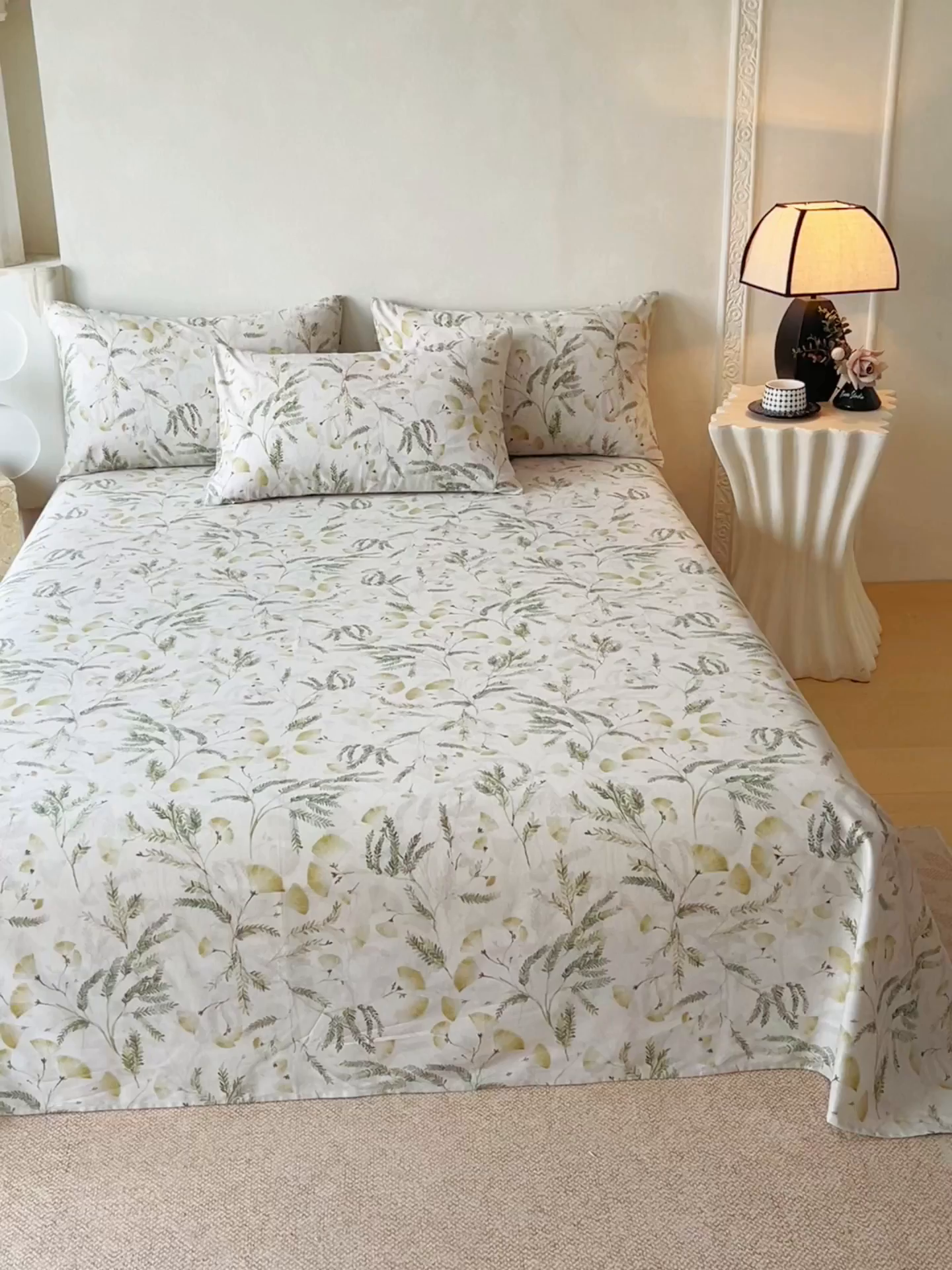 91家纺网 家纺一手货源 找家纺 金鑫汇家纺 2026新款全棉印花小清新单品床单系列-可露丽 月下花影-绿