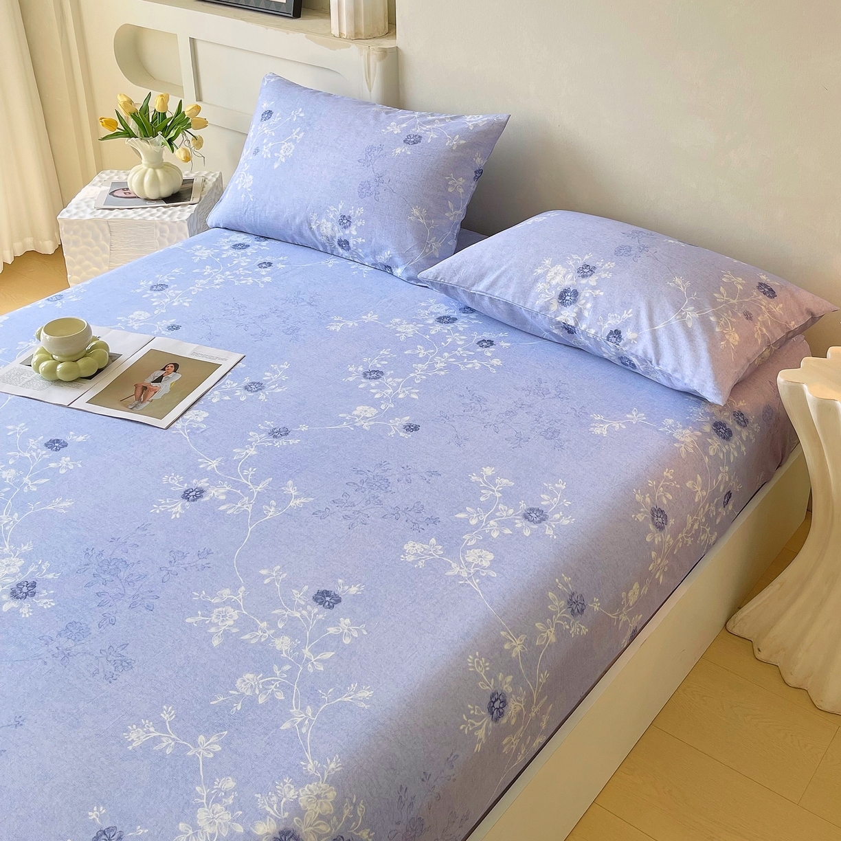 91家纺网 家纺一手货源 找家纺 金鑫汇家纺 2026新款全棉印花小清新单品床笠系列-可露丽 海盐可露丽