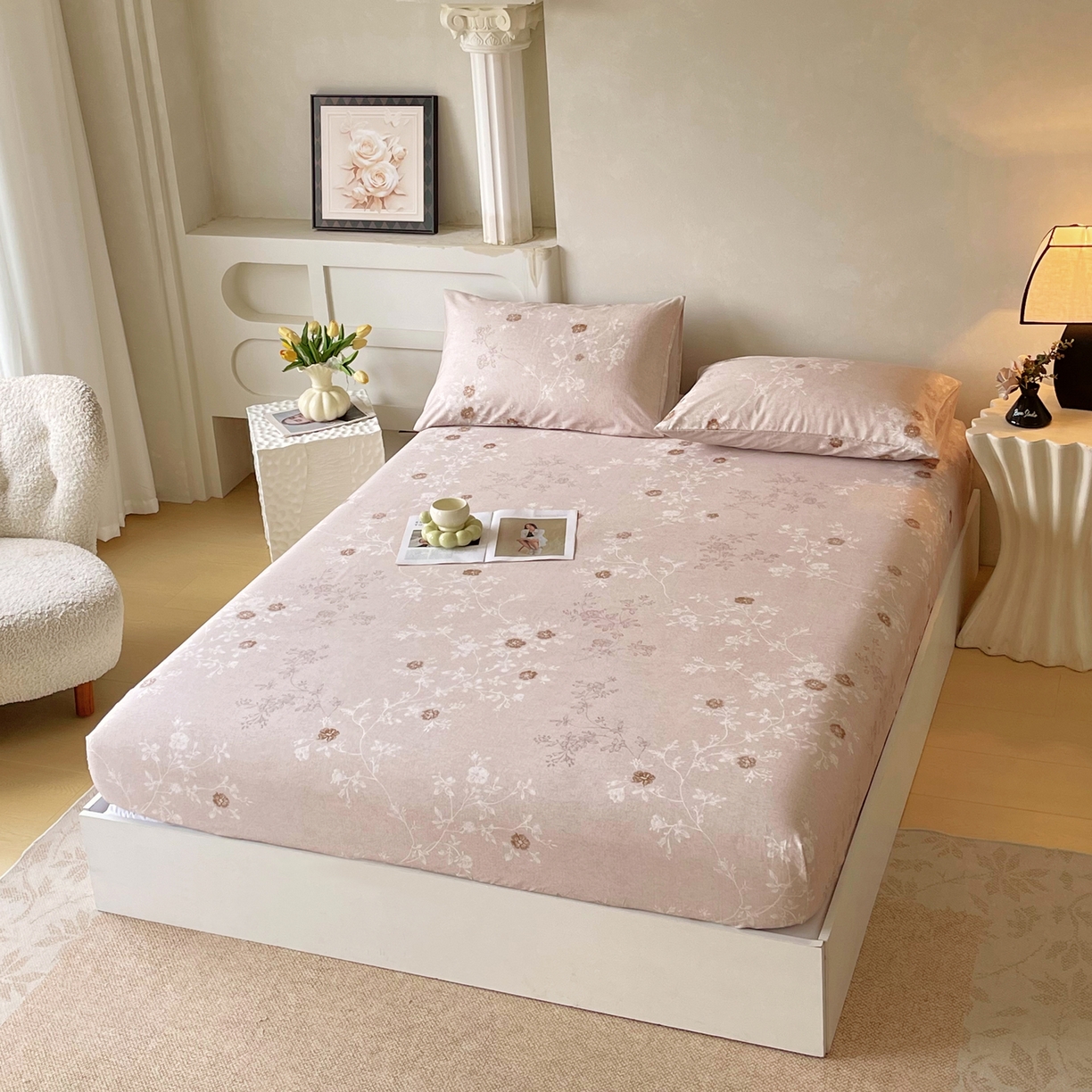 91家纺网 家纺一手货源 找家纺 金鑫汇家纺 2026新款全棉印花小清新单品床笠系列-可露丽 浅咖可露丽