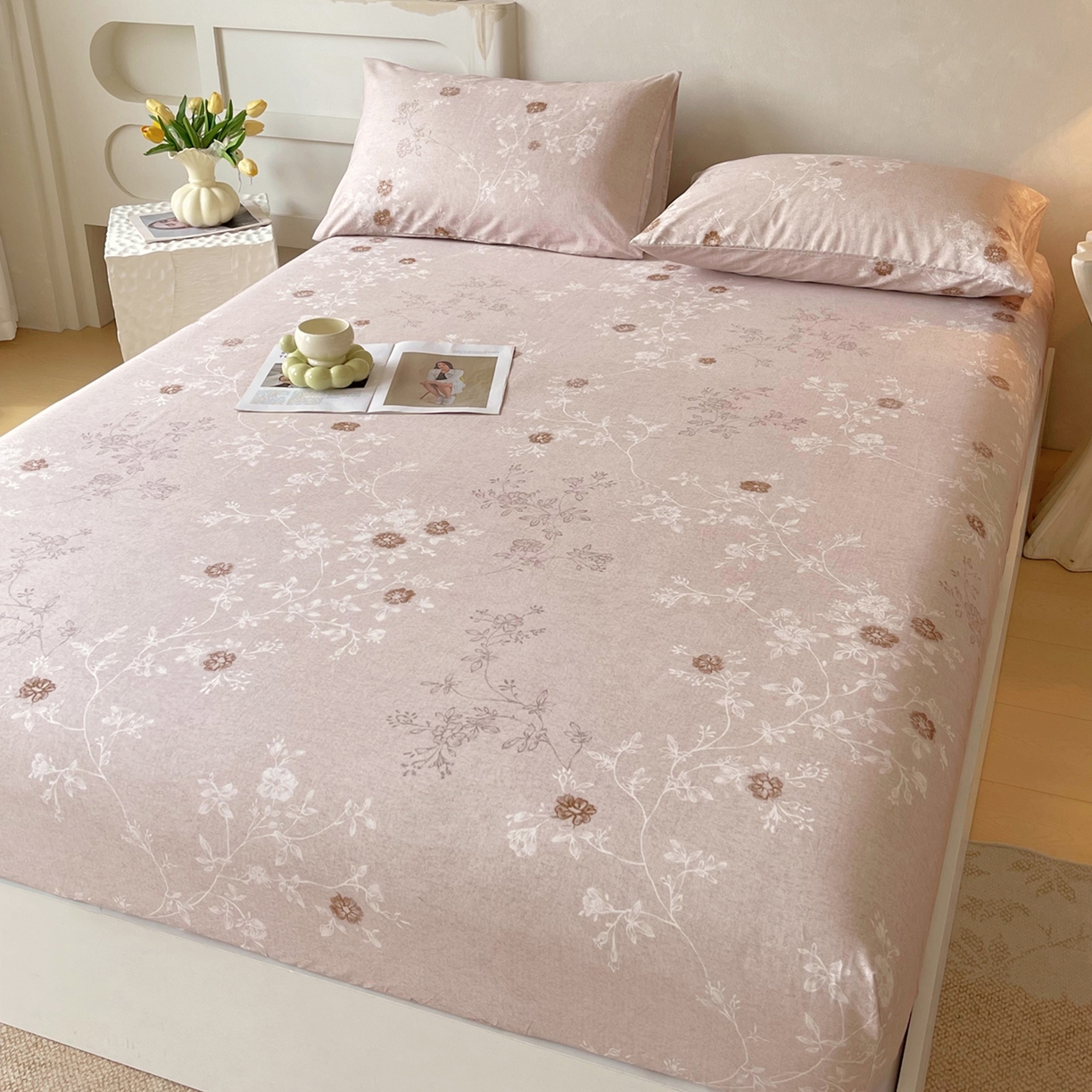 91家纺网 家纺一手货源 找家纺 金鑫汇家纺 2026新款全棉印花小清新单品床笠系列-可露丽 浅咖可露丽