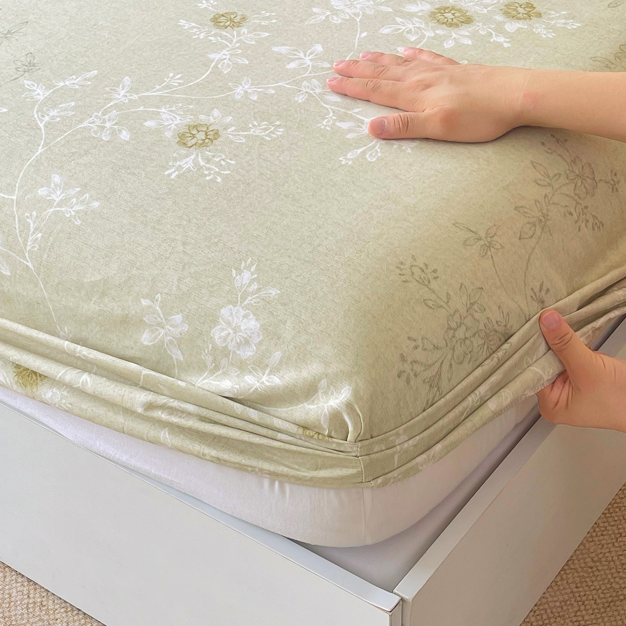 91家纺网 家纺一手货源 找家纺 金鑫汇家纺 2026新款全棉印花小清新单品床笠系列-可露丽 浅绿可露丽