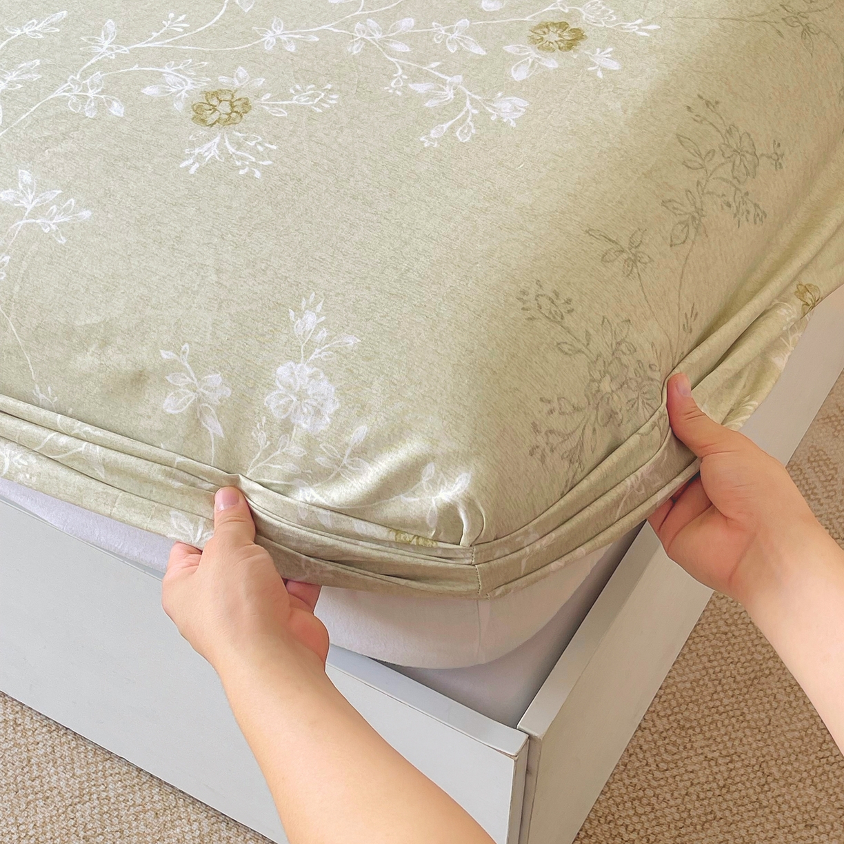 91家纺网 家纺一手货源 找家纺 金鑫汇家纺 2026新款全棉印花小清新单品床笠系列-可露丽 浅绿可露丽