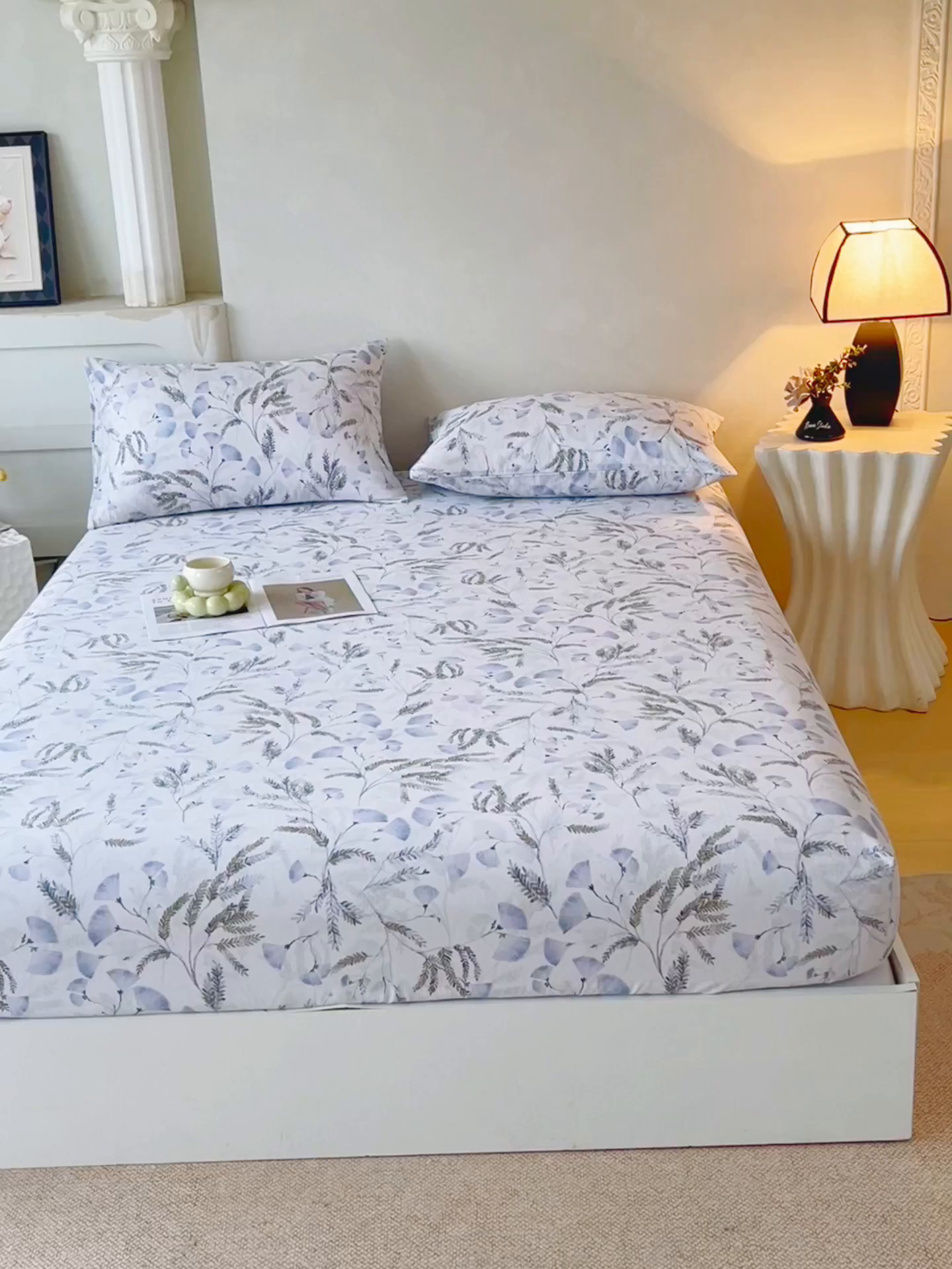 91家纺网 家纺一手货源 找家纺 金鑫汇家纺 2026新款全棉印花小清新单品床笠系列-可露丽 月下花影-蓝