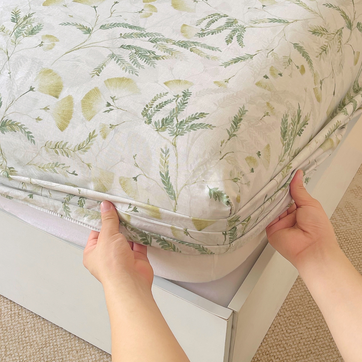 91家纺网 家纺一手货源 找家纺 金鑫汇家纺 2026新款全棉印花小清新单品床笠系列-可露丽 月下花影-绿