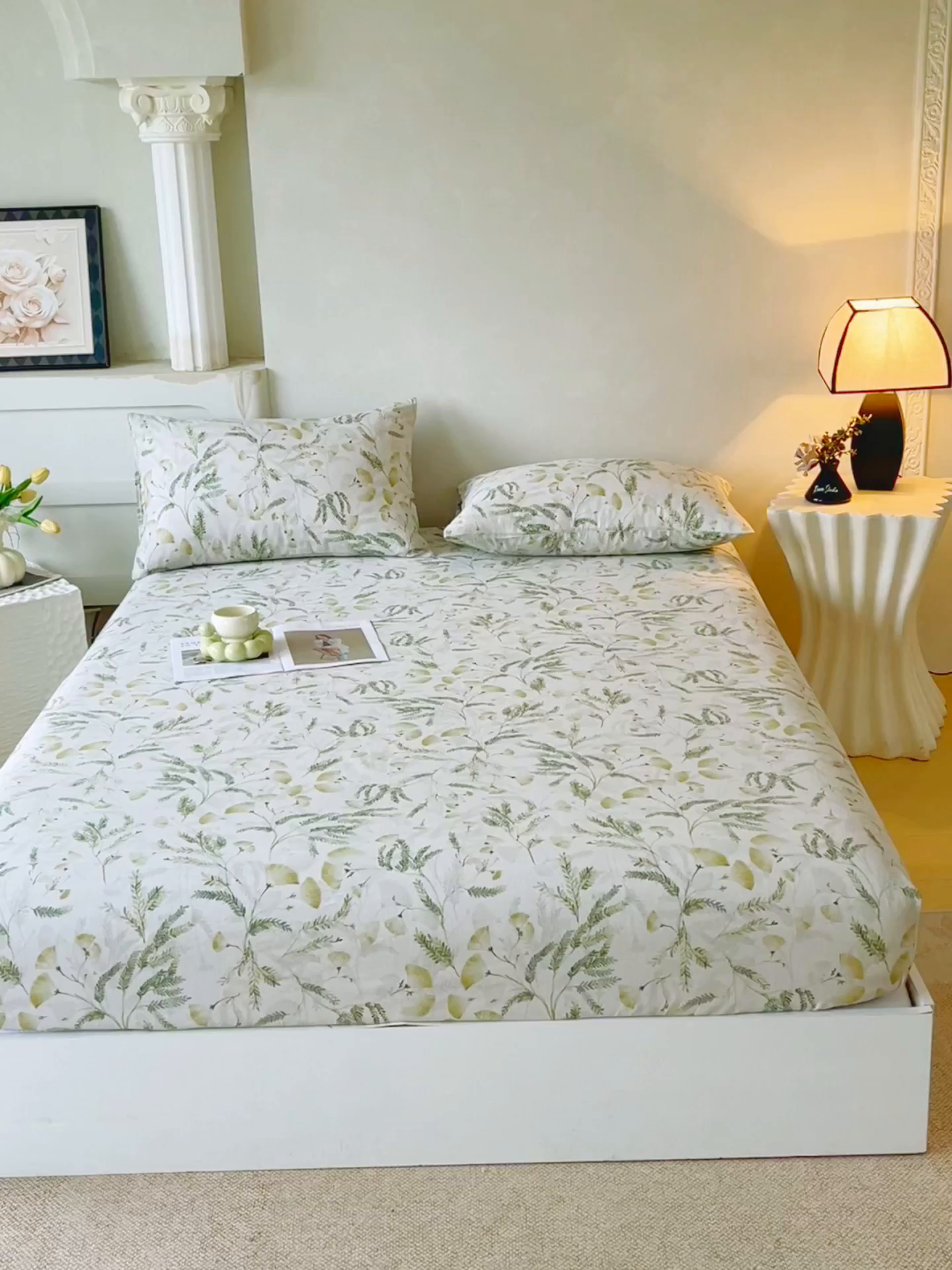 91家纺网 家纺一手货源 找家纺 金鑫汇家纺 2026新款全棉印花小清新单品床笠系列-可露丽 月下花影-绿