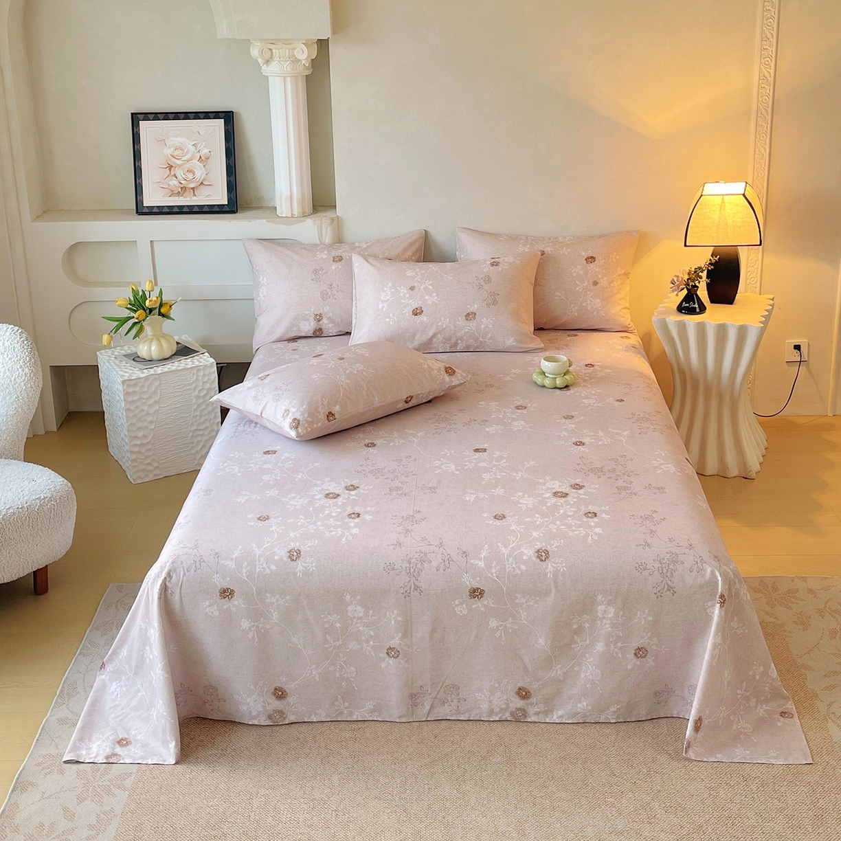 91家纺网 家纺一手货源 找家纺 金鑫汇家纺 2026新款全棉印花小清新单枕套系列-可露丽 浅咖可露丽