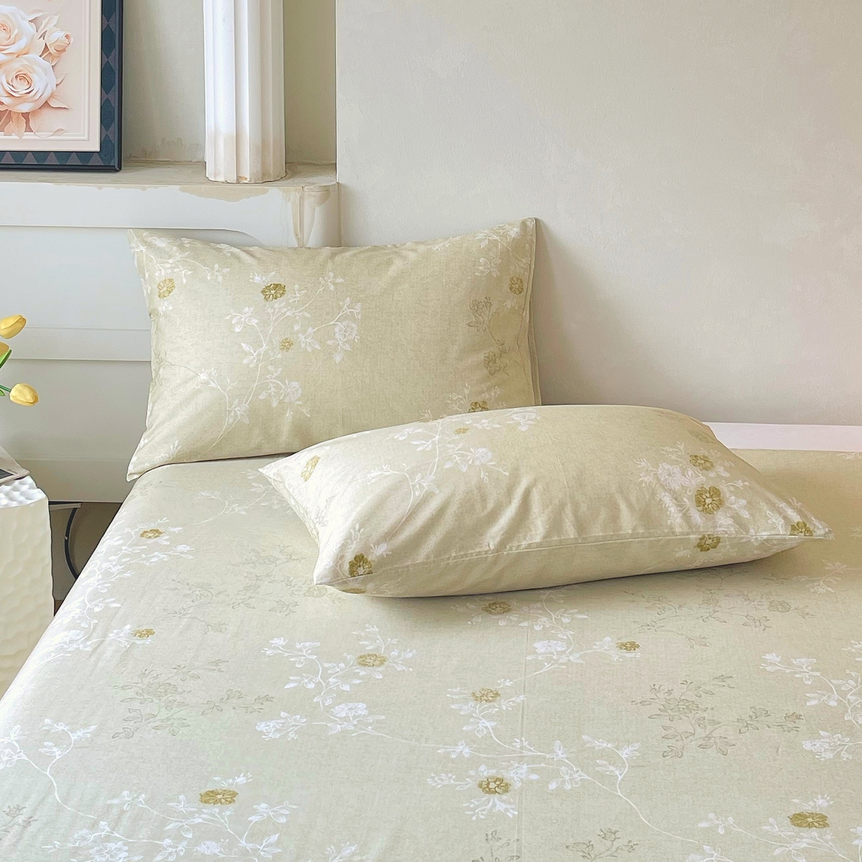 91家纺网 家纺一手货源 找家纺 金鑫汇家纺 2026新款全棉印花小清新单枕套系列-可露丽 浅绿可露丽