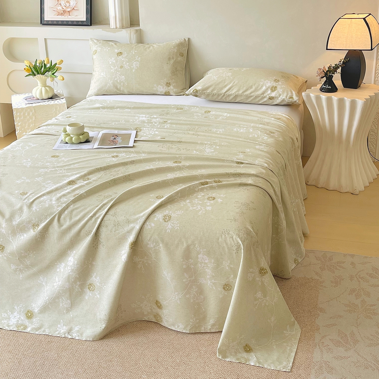 91家纺网 家纺一手货源 找家纺 金鑫汇家纺 2026新款全棉印花小清新单枕套系列-可露丽 浅绿可露丽