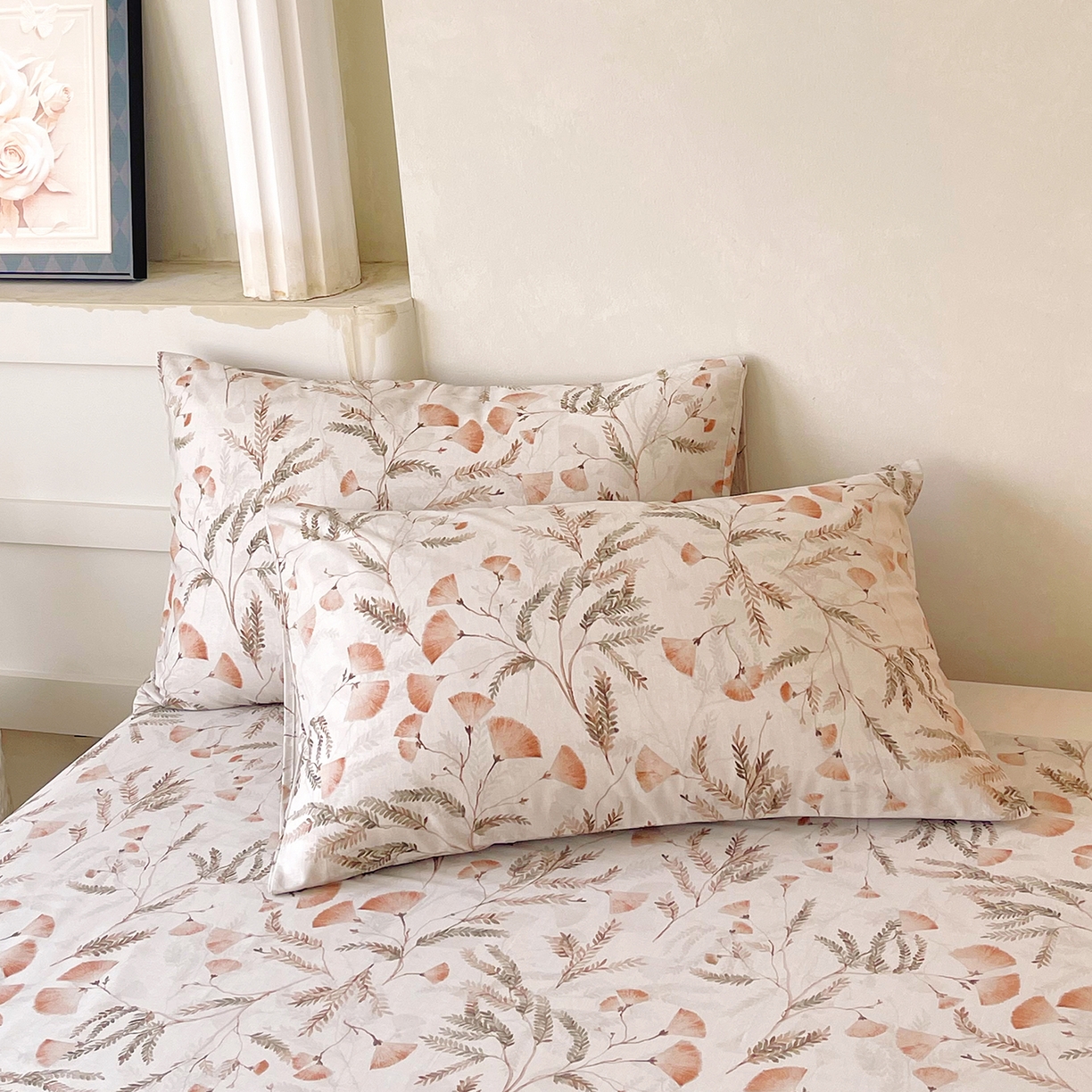 91家纺网 家纺一手货源 找家纺 金鑫汇家纺 2026新款全棉印花小清新单枕套系列-可露丽 月下花影-桔