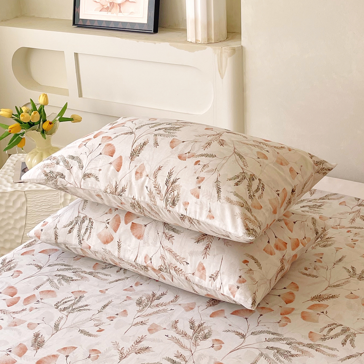 91家纺网 家纺一手货源 找家纺 金鑫汇家纺 2026新款全棉印花小清新单枕套系列-可露丽 月下花影-桔