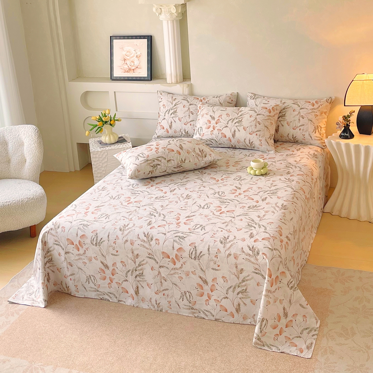 91家纺网 家纺一手货源 找家纺 金鑫汇家纺 2026新款全棉印花小清新单枕套系列-可露丽 月下花影-桔