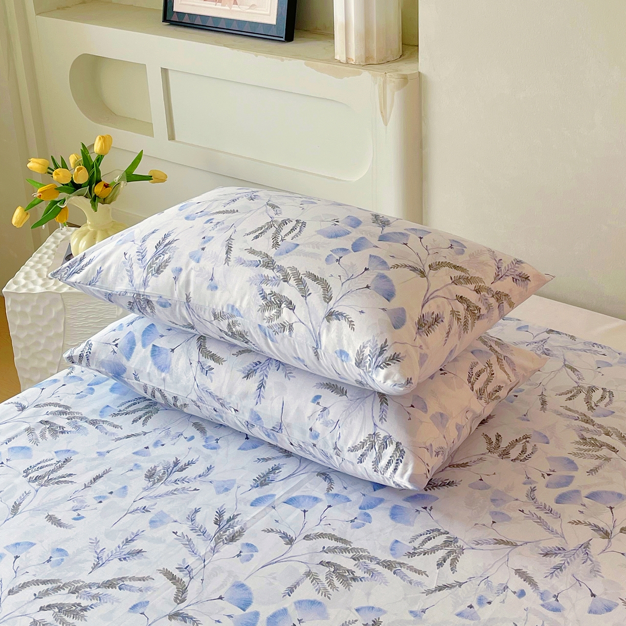 91家纺网 家纺一手货源 找家纺 金鑫汇家纺 2026新款全棉印花小清新单枕套系列-可露丽 月下花影-蓝