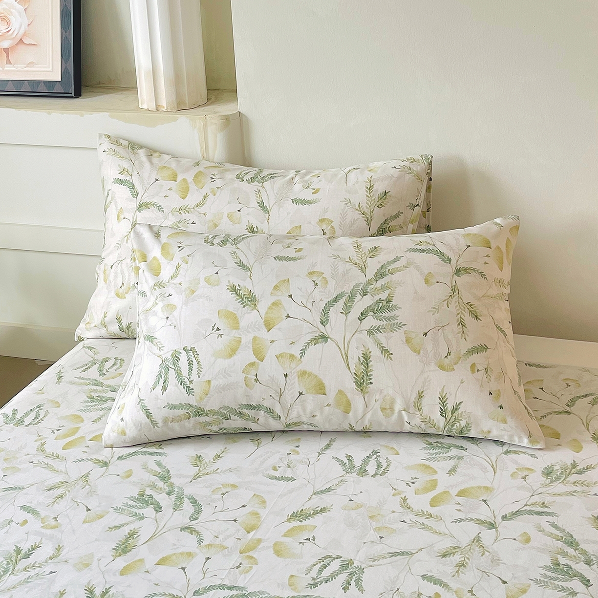 91家纺网 家纺一手货源 找家纺 金鑫汇家纺 2026新款全棉印花小清新单枕套系列-可露丽 月下花影-绿