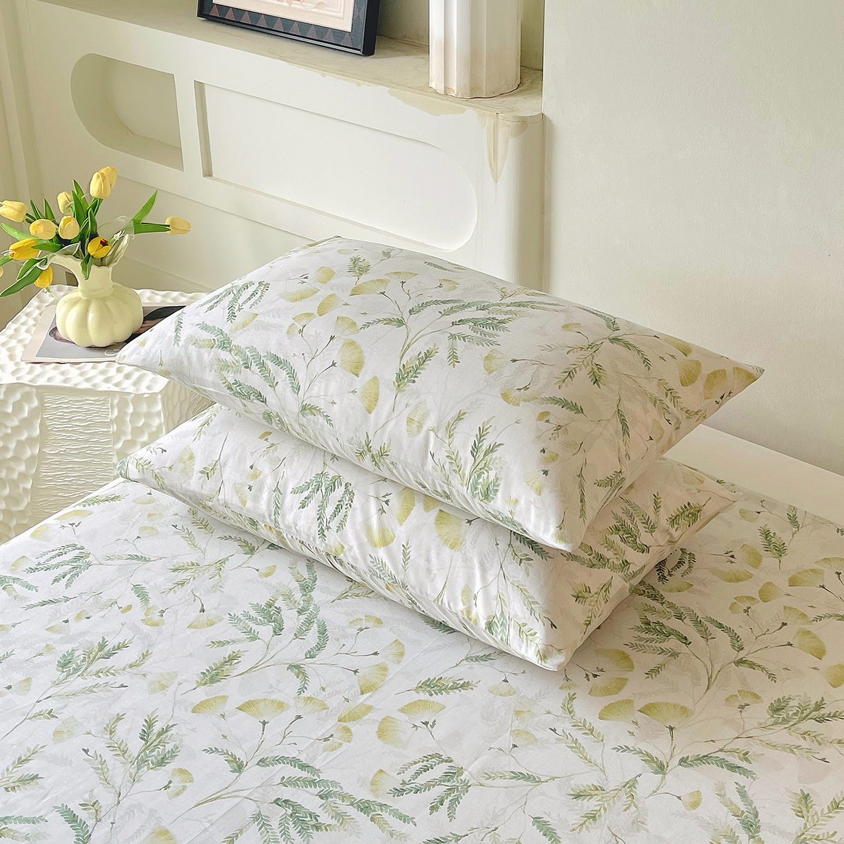 91家纺网 家纺一手货源 找家纺 金鑫汇家纺 2026新款全棉印花小清新单枕套系列-可露丽 月下花影-绿