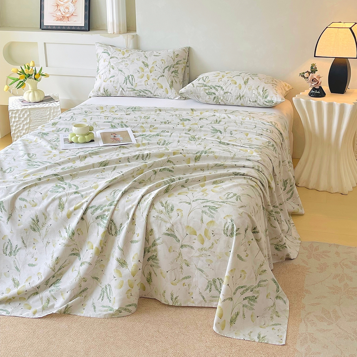 91家纺网 家纺一手货源 找家纺 金鑫汇家纺 2026新款全棉印花小清新单枕套系列-可露丽 月下花影-绿