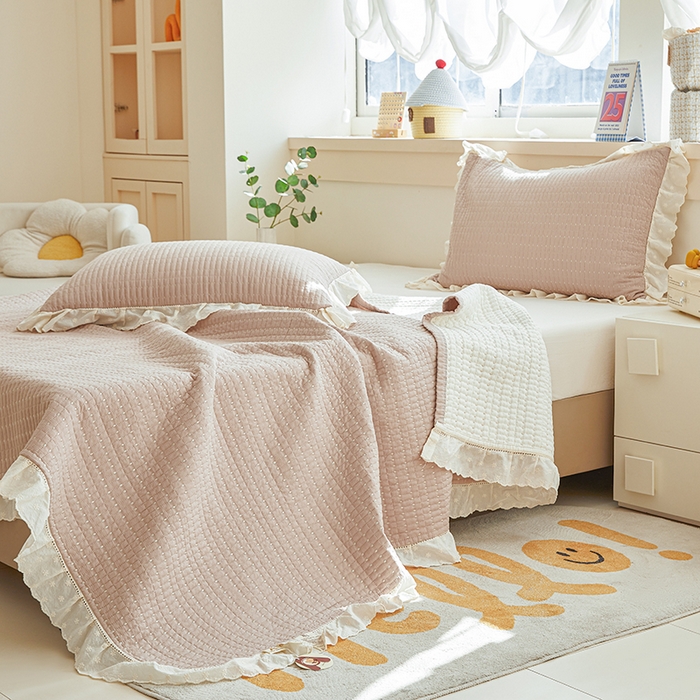 91家纺网 家纺一手货源 找家纺 （总）源舜家纺 2026新款天丝棉麻莱赛尔莫代尔天丝棉米粒绣床盖三件套