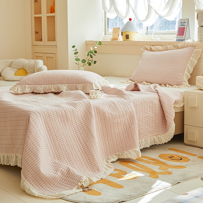 91家纺网 家纺一手货源 找家纺 （总）源舜家纺 2026新款天丝棉麻莱赛尔莫代尔天丝棉米粒绣床盖三件套