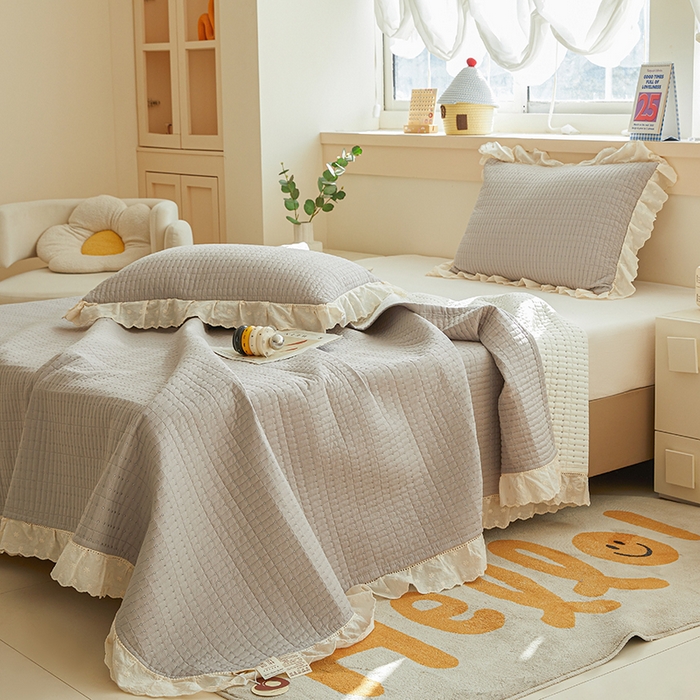 91家纺网 家纺一手货源 找家纺 （总）源舜家纺 2026新款天丝棉麻莱赛尔莫代尔天丝棉米粒绣床盖三件套