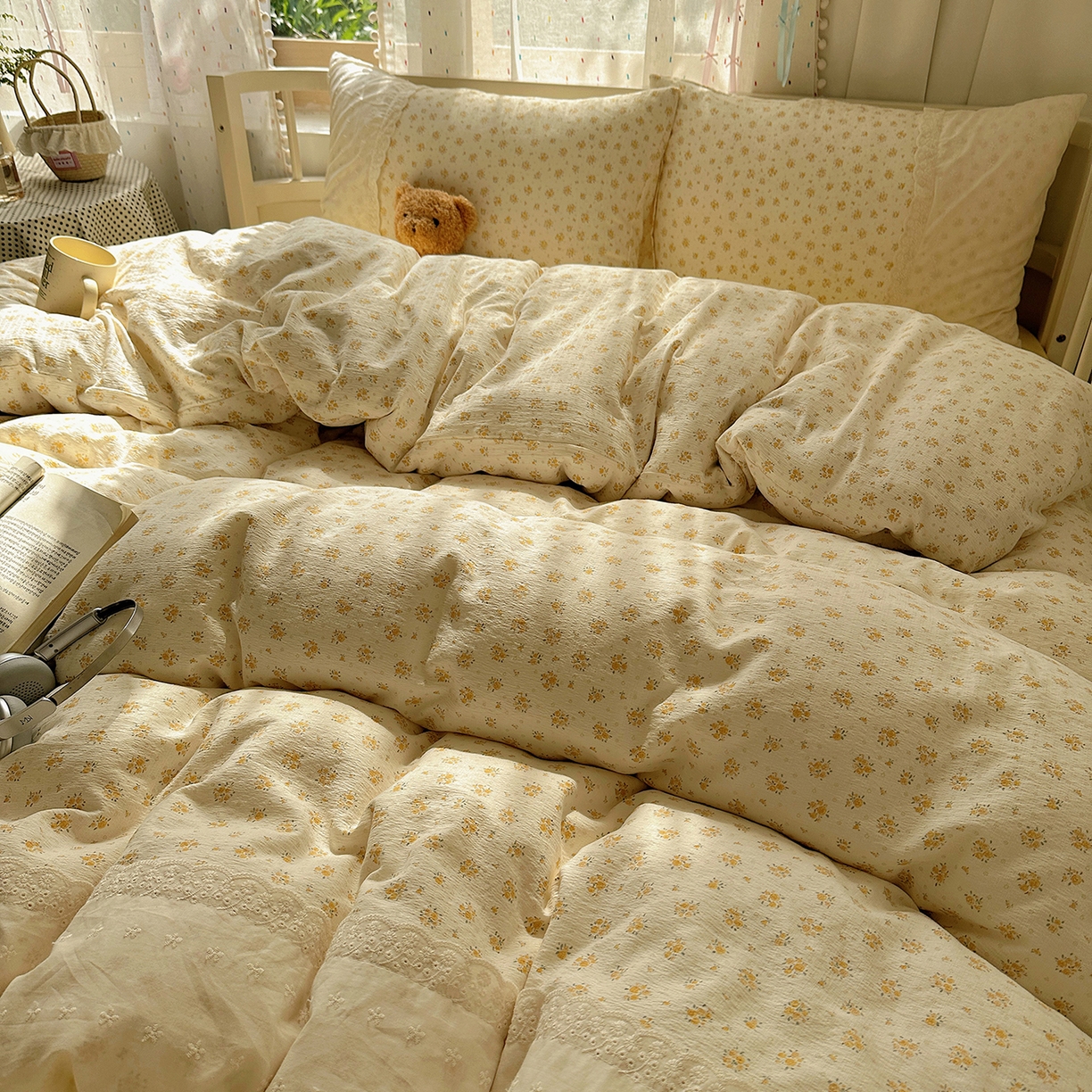 91家纺网 家纺一手货源 找家纺 （总）沐芷 2026 【提供买家秀】宽花边四件套公主风A类双层纱床上用品三件套被套床笠