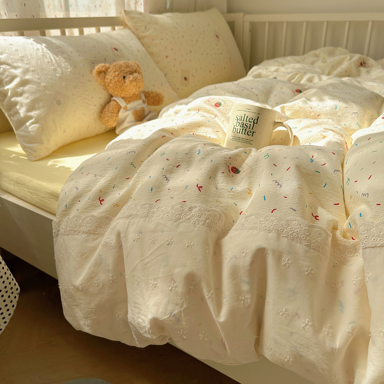 91家纺网 家纺一手货源 找家纺 （总）沐芷 2026 【提供买家秀】宽花边四件套公主风A类双层纱床上用品三件套被套床笠