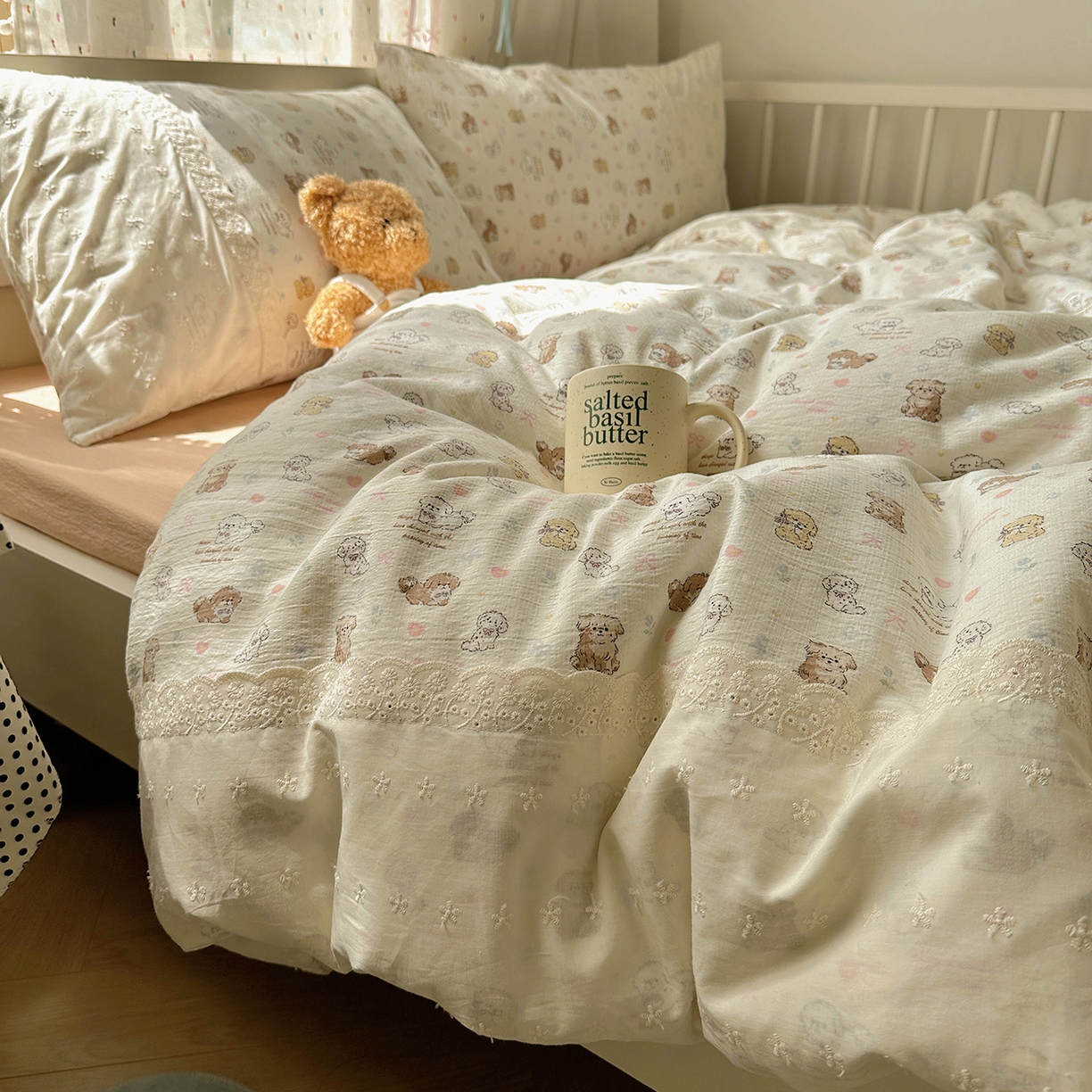 91家纺网 家纺一手货源 找家纺 （总）沐芷 2026 【提供买家秀】宽花边四件套公主风A类双层纱床上用品三件套被套床笠