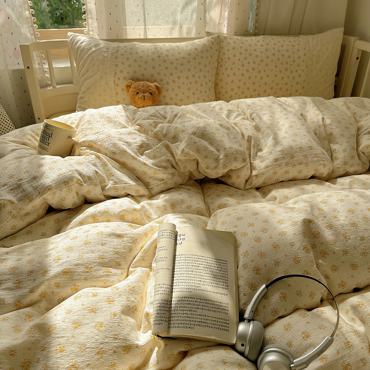 91家纺网 家纺一手货源 找家纺 沐芷 2026 【提供买家秀】宽花边四件套公主风A类双层纱床上用品三件套被套床笠 宽花边-蜜糖黄花